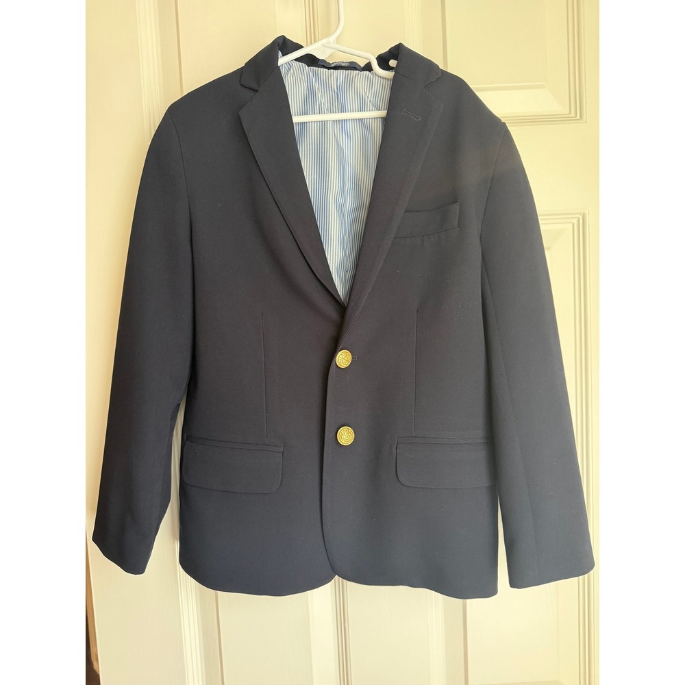 IZOD Boys Navy Blue Blazer Suit Jacket Gold Crest Buttons Size 8 Regular